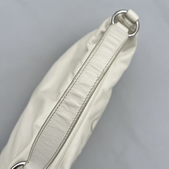 Prada Tessuto Hobo Shoulder Bag Embossed Logo White Leather - Picture 8 of 16